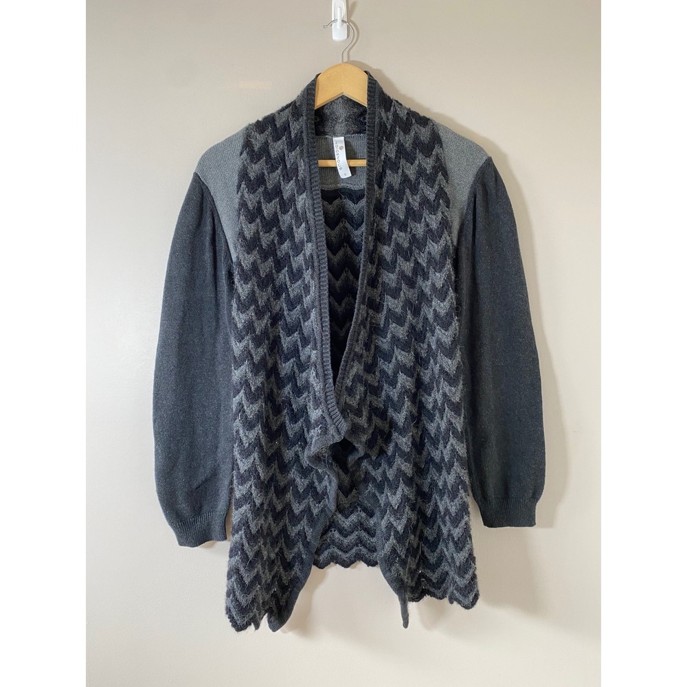 Indigenous Organic Cotton Alpaca Grey Textured Open Front Cardigan Sweater Small